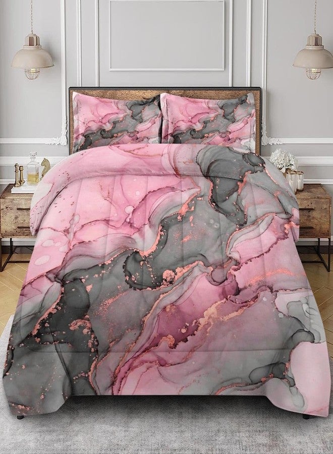 Nesphy Gray Pink Marble Comforter Set King Size, Natural Luxury Golden Abstract Soft Bedding Set with 2 Pillowcases for Adults Bedroom Bed Decor - Image 1