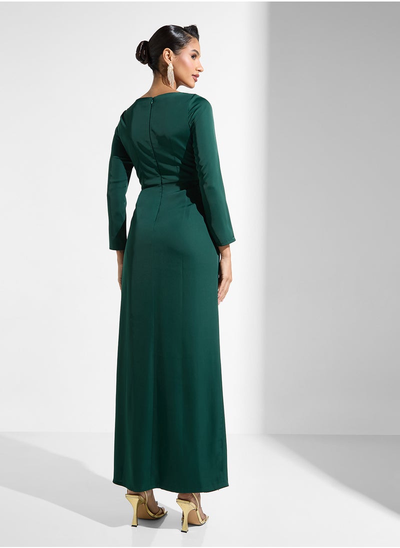 Iyra - Crew Neck Side Slit Dress - Image 1