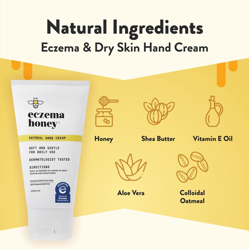 ECZEMA HONEY Oatmeal Hand Cream - Natural Hand & Body Lotion for Eczema Rash Relief - Eczema Cream for Dry, Itchy, Sensitive, & Irritable Skin (2 Oz) - Image 2