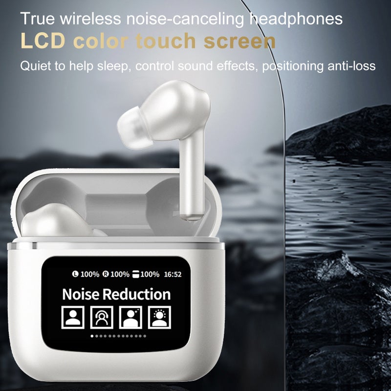 True Wireless Earbuds White Revolutionary LCD Full-Color Touchscreen Charging Case - Intelligent Active Noise Cancelling IPX5 Water & Sweat Resistance for Gym Commute Work Daily Use - Image 4