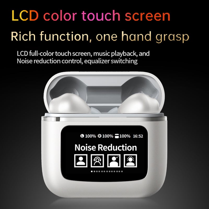 True Wireless Earbuds White Revolutionary LCD Full-Color Touchscreen Charging Case - Intelligent Active Noise Cancelling IPX5 Water & Sweat Resistance for Gym Commute Work Daily Use - Image 3