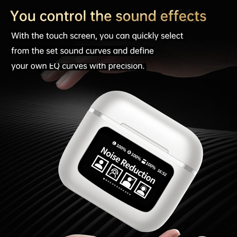 True Wireless Earbuds White Revolutionary LCD Full-Color Touchscreen Charging Case - Intelligent Active Noise Cancelling IPX5 Water & Sweat Resistance for Gym Commute Work Daily Use - Image 5