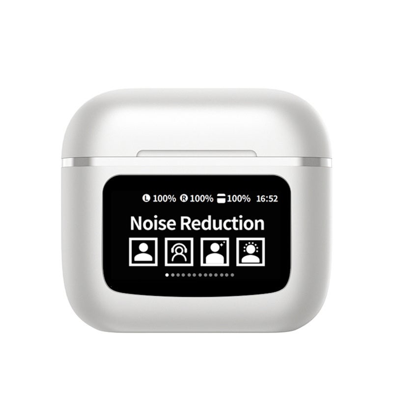 True Wireless Earbuds White Revolutionary LCD Full-Color Touchscreen Charging Case - Intelligent Active Noise Cancelling IPX5 Water & Sweat Resistance for Gym Commute Work Daily Use - Image 1
