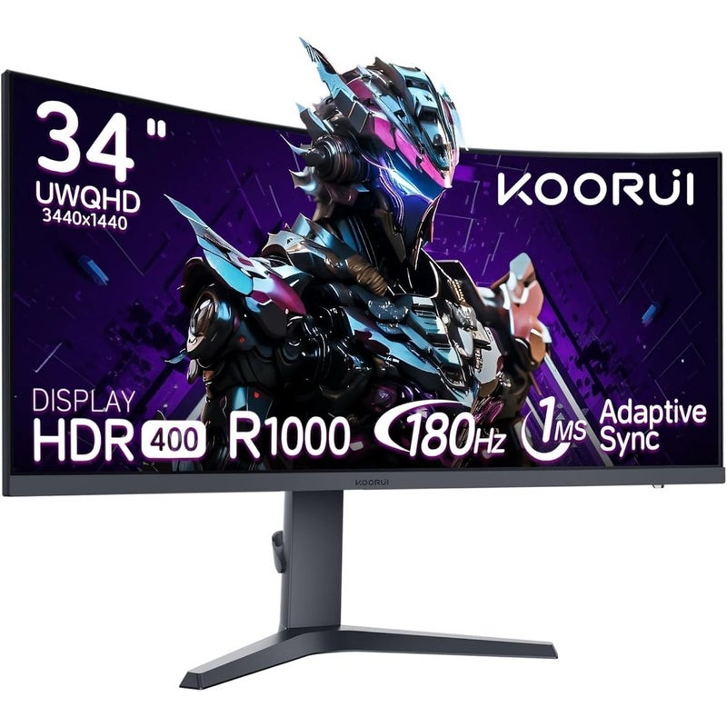 UltraWide Curved Gaming Monitor for immersive gameplay, WQHD 180Hz refresh rate, HDR400 support, matte black finish, ultra-smooth motion clarity - Image 1