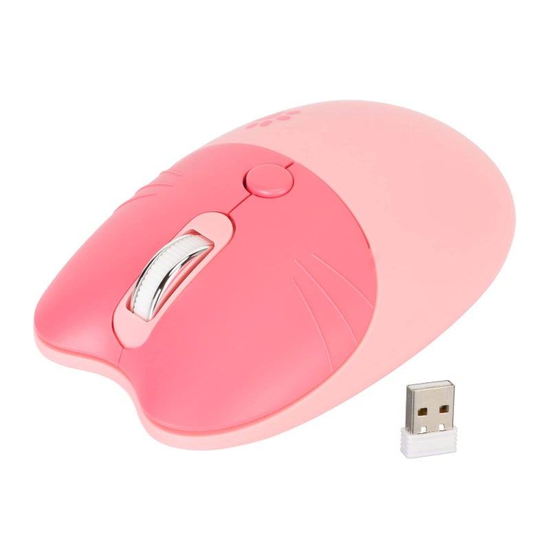 Wireless Silent Cat Mouse 3 DPI Levels USB Receiver Portable Pink - Image 2