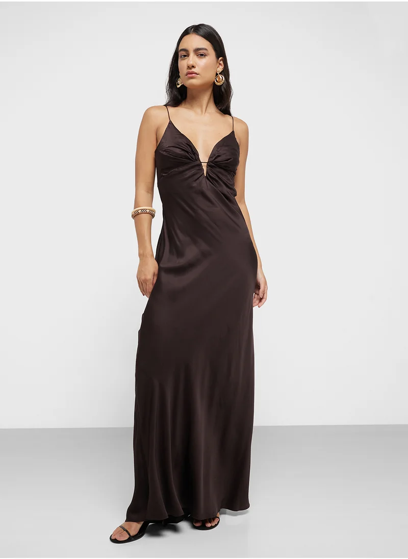 MANGO V-Neck Satin Dress