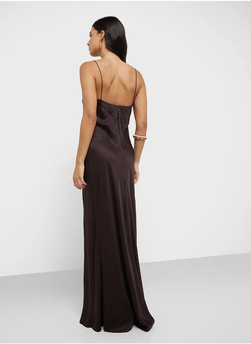 MANGO V-Neck Satin Dress