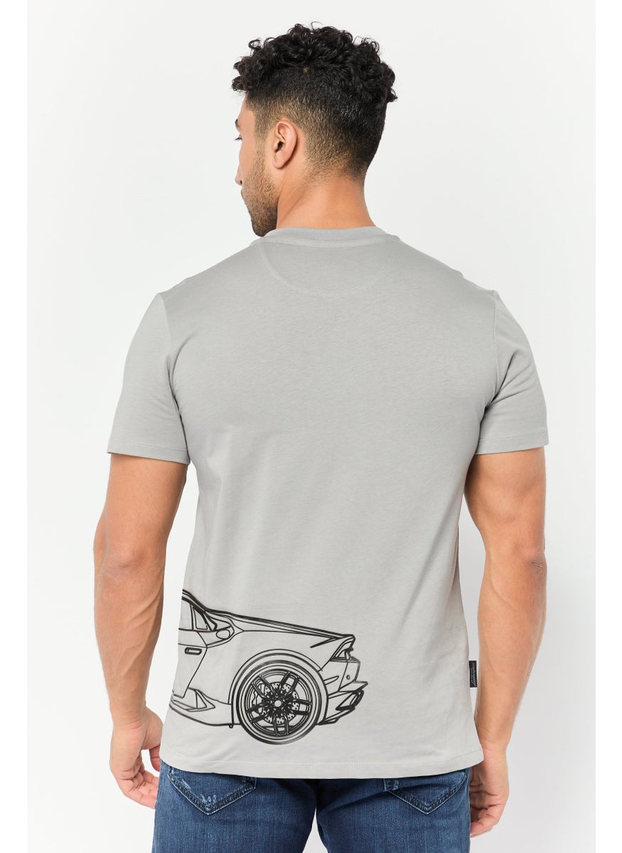 LAMBORGHINI Men Crew Neck Short Sleeves Brand Logo T-Shirt, Grey  - Image 3