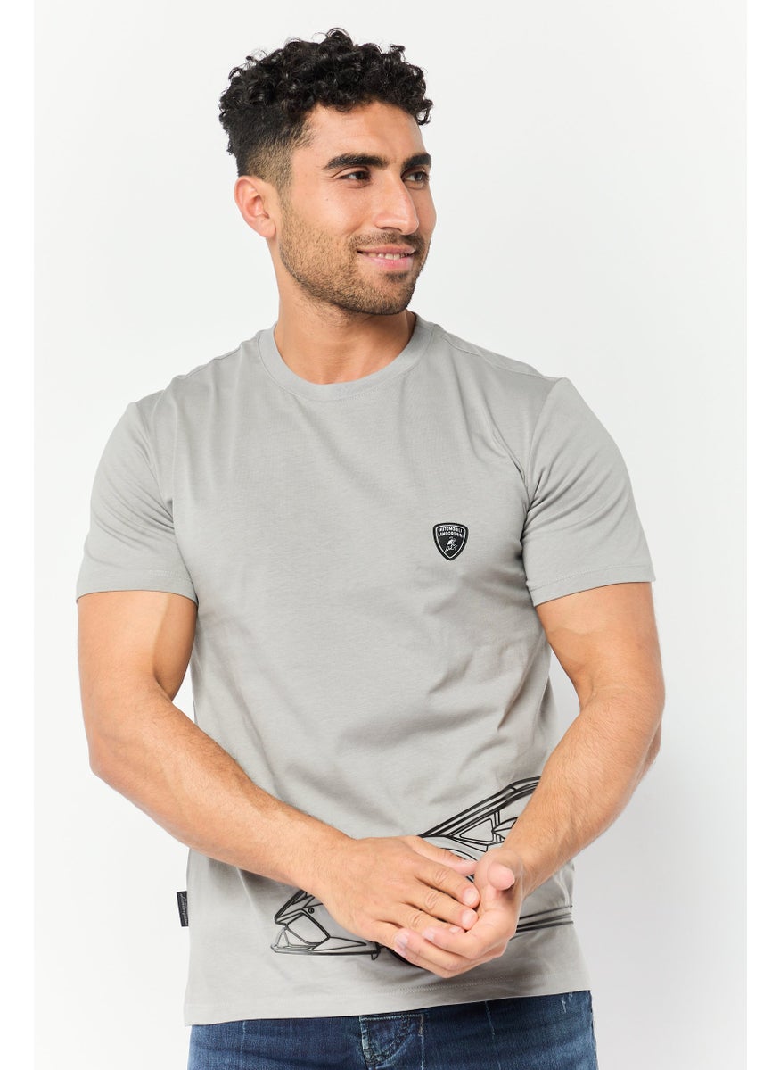 LAMBORGHINI Men Crew Neck Short Sleeves Brand Logo T-Shirt, Grey  - Image 1
