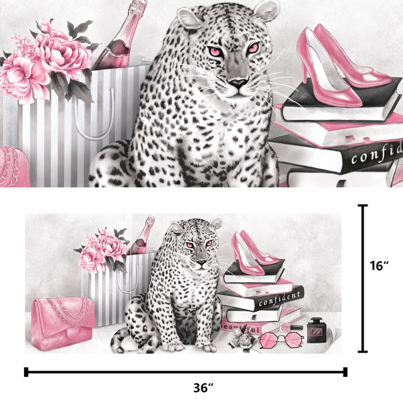 Visual Art Decor Glam Fashion Picture Pink Blush Wall Art Leopard Books High Heel Shoes Perfume Canvas Prints for Modern Home Office Woman Girl Makeup Bedroom Wall Decoration Creative Design Gift - Image 3