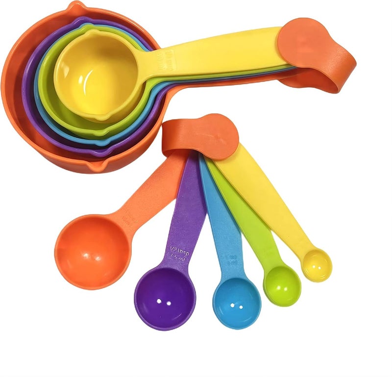 PUTHAK Measuring Cups and Spoons Set, Plastic Measuring Cup Set and Measuring Spoons Set, Color Measuring Cups Plastic, Cute Measuring Cups and Spoons, Rainbow Colorful Plastic Measuring Cups Set 10 - Image 1