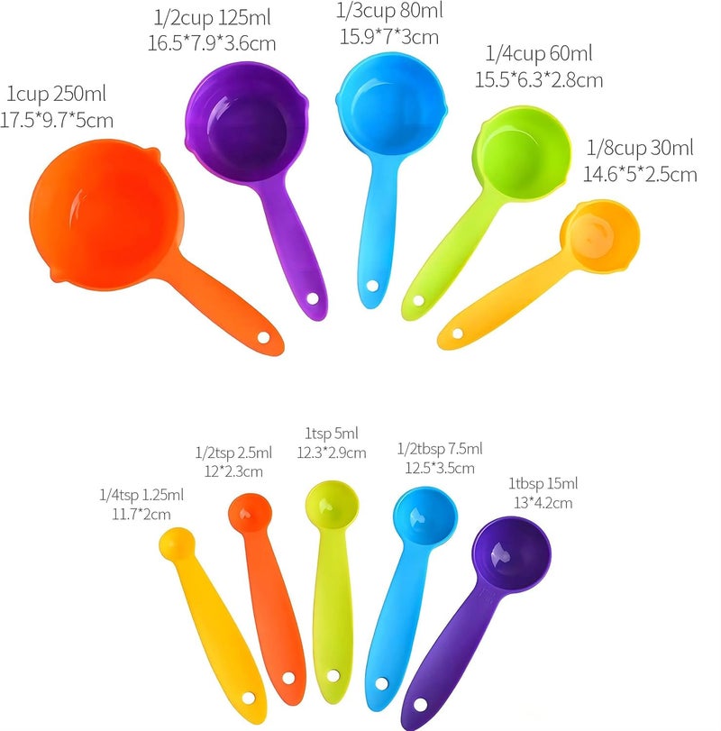 PUTHAK Measuring Cups and Spoons Set, Plastic Measuring Cup Set and Measuring Spoons Set, Color Measuring Cups Plastic, Cute Measuring Cups and Spoons, Rainbow Colorful Plastic Measuring Cups Set 10 - Image 2