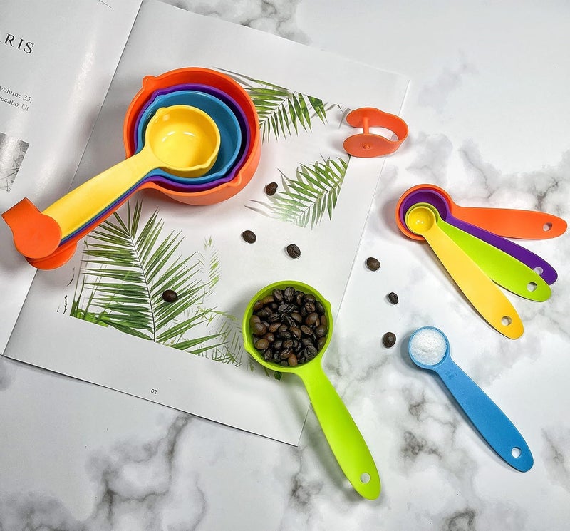PUTHAK Measuring Cups and Spoons Set, Plastic Measuring Cup Set and Measuring Spoons Set, Color Measuring Cups Plastic, Cute Measuring Cups and Spoons, Rainbow Colorful Plastic Measuring Cups Set 10 - Image 4