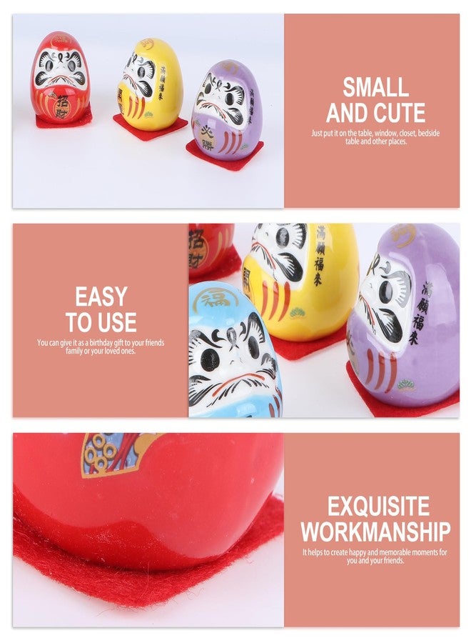 Amosfun 5Pcs Mini Daruma feng Shui Decor Japanese Daruma Ceramics Daruma Dolls Miniature for Home Table Desktop Car Interior Christmas New Year Decoration - Image 4