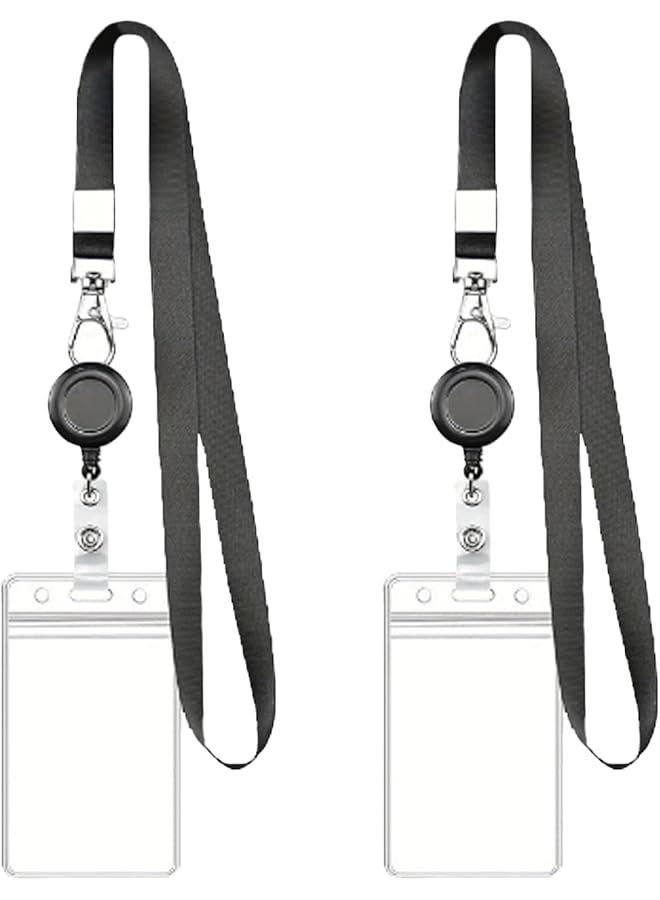 erorex 2 Set Card Retractable Reel Lanyard With Card Holder For Lanyard Id Office School Key Holder - Image 1