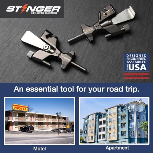 Stinger Portable Door Lock for Travel, Travel Door Lock with Seat Belt Cutter and Glass Breaker | Home and Hotel Room Security Device - Image 2