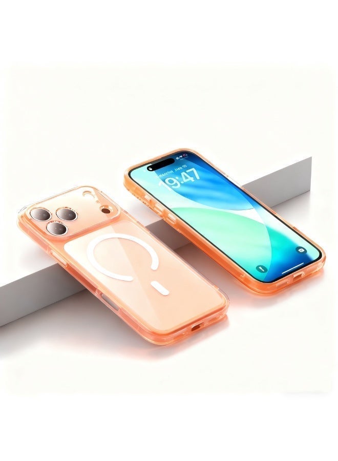 ألترون جراب أورورا شفاف لهاتف iPhone 17 Pro Max من ALTRONE، [خيارات مغناطيسية وغير مغناطيسية] مضاد للاصفرار ومقاوم للصدمات ونحيف مع حماية معدنية للعدسة - برتقالي - Image 1