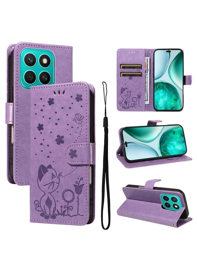 S-TOP Case For Honor X8c 4G Global Cat and Bee Embossed Flip Leather Phone Case - Image 1
