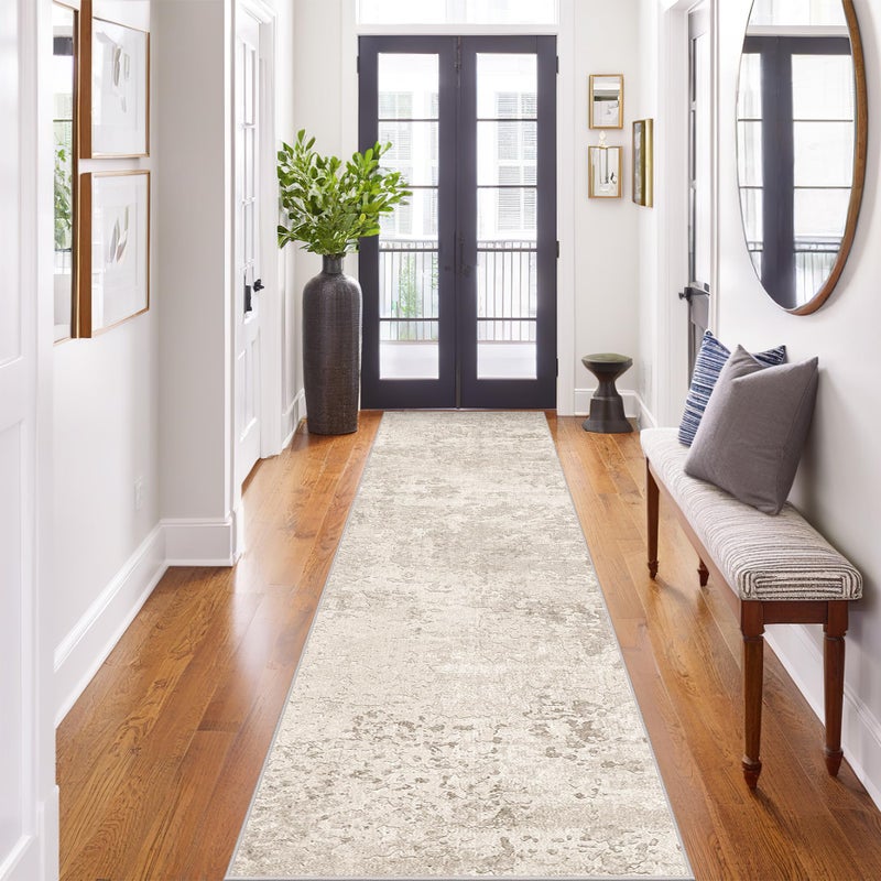 Art&Tuft 2x8 Runner Rug - Washable Runner Rugs, Non-Slip Runner Rug for Hallway, Low-Pile 2x8 Rug Runner Kitchen Laundry Room Rug Throw Carpet for Entrance Bedroom Living Room, Beige - Image 1