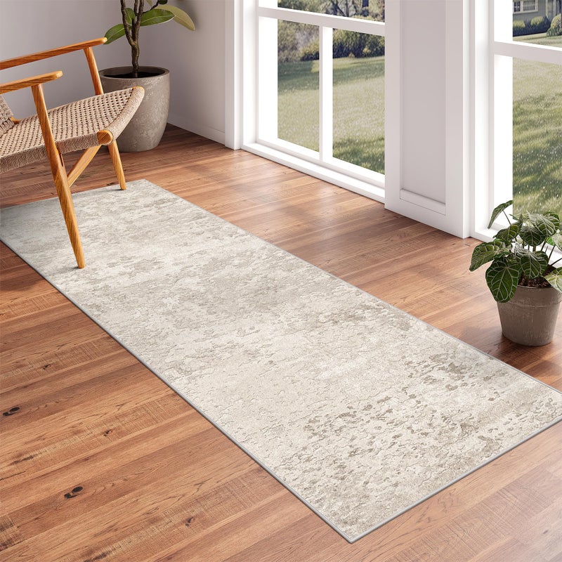 Art&Tuft 2x8 Runner Rug - Washable Runner Rugs, Non-Slip Runner Rug for Hallway, Low-Pile 2x8 Rug Runner Kitchen Laundry Room Rug Throw Carpet for Entrance Bedroom Living Room, Beige - Image 4