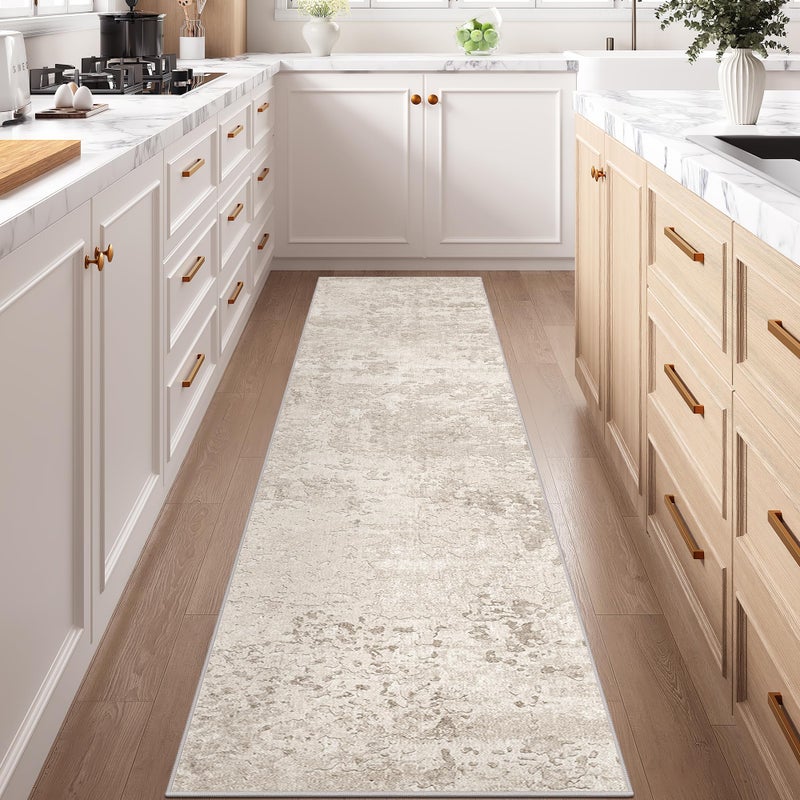 Art&Tuft 2x8 Runner Rug - Washable Runner Rugs, Non-Slip Runner Rug for Hallway, Low-Pile 2x8 Rug Runner Kitchen Laundry Room Rug Throw Carpet for Entrance Bedroom Living Room, Beige - Image 3