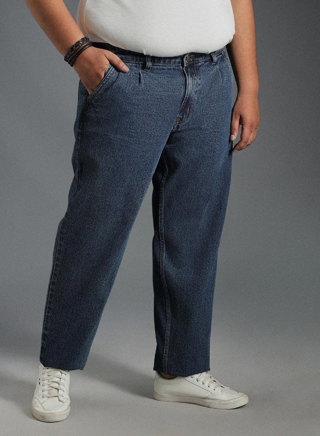 HIGH STAR Men's Indigo 100% Cotton Bleached Full Length Tapered Fit Jeans - Image 5