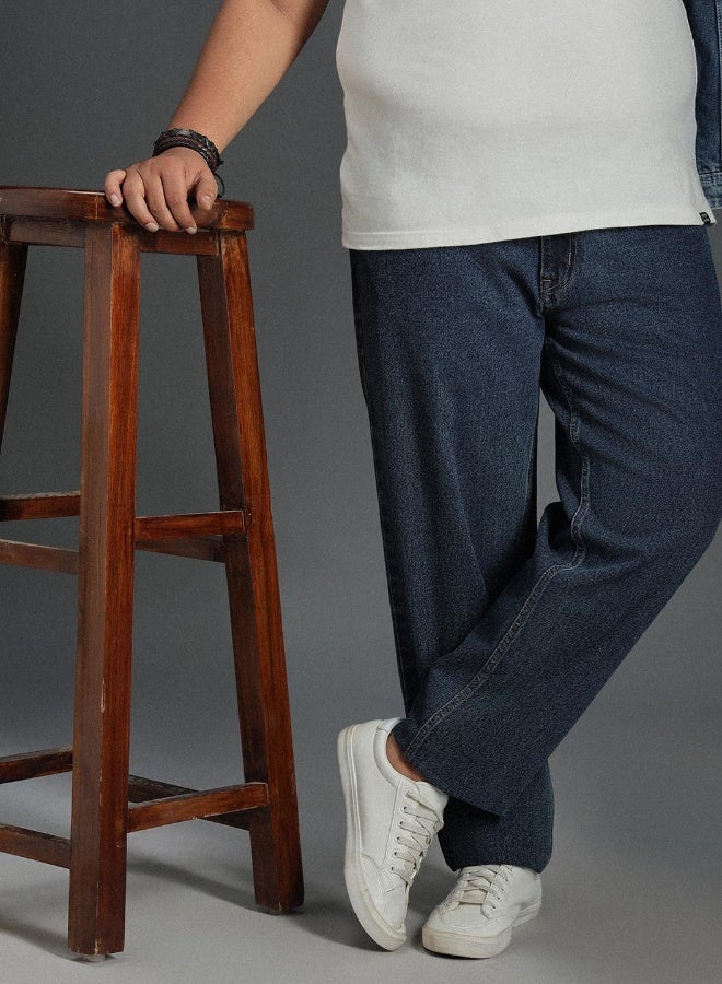 HIGH STAR Men's Indigo 100% Cotton Bleached Full Length Tapered Fit Jeans - Image 2