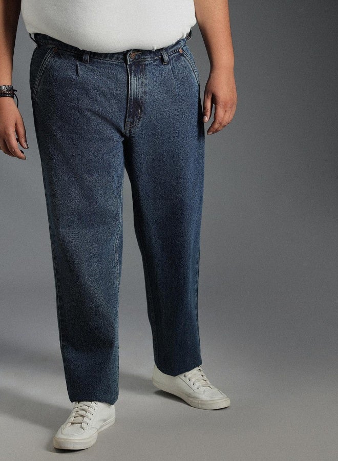 HIGH STAR Men's Indigo 100% Cotton Bleached Full Length Tapered Fit Jeans - Image 3