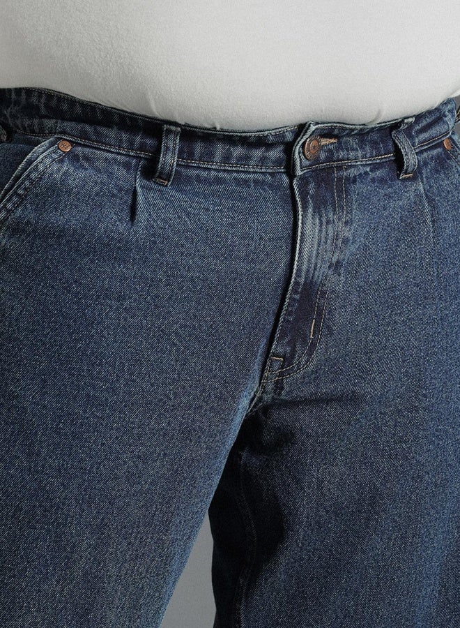 HIGH STAR Men's Indigo 100% Cotton Bleached Full Length Tapered Fit Jeans - Image 1