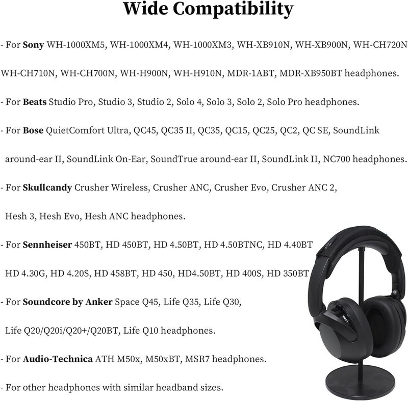غطاء رأس عالمي من لسماعات Sony وBeats وBose وSoundcore وHyperX وATH وSkullcandy وJBL وJabra، غطاء وسادة حماية للرأس لسماعات Sony XM4 وXM5 وBeats Studio Pro/Solo4 - أسود - Image 2