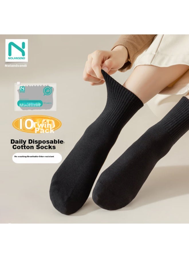 NOLANSEND Nuolansendi Disposable Socks, Portable, Comfortable, Sweat-absorbing, No-wash, Odor-resistant, Mid-calf Socks For Business Trips, Black, 10 Pairs - Image 1