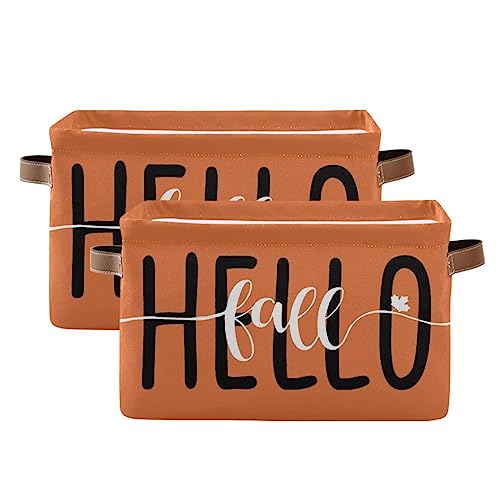 Wamika Hello Fall Orange Storage Basket Fabric Kitchen Baskets Autumn Pumpkin Open Home Storage Bins Boxes Foldable Organizer Bag for Baby Cloth Pet Toy Book Shelf Closet Baskets 16128 Inches - Image 3