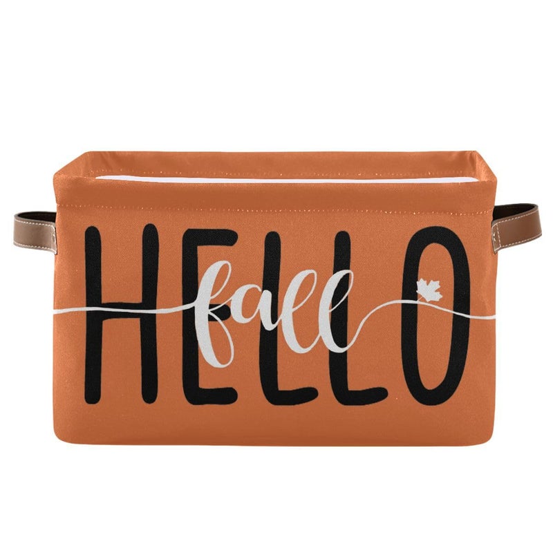 Wamika Hello Fall Orange Storage Basket Fabric Kitchen Baskets Autumn Pumpkin Open Home Storage Bins Boxes Foldable Organizer Bag for Baby Cloth Pet Toy Book Shelf Closet Baskets 16128 Inches - Image 2