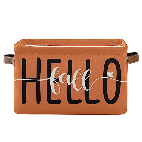 Wamika Hello Fall Orange Storage Basket Fabric Kitchen Baskets Autumn Pumpkin Open Home Storage Bins Boxes Foldable Organizer Bag for Baby Cloth Pet Toy Book Shelf Closet Baskets 16128 Inches - Image 1