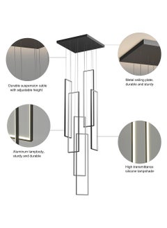 Ganeed Modern Dimmable LED Staircase Chandelier, 90W Rectangle High Large 6-Lights Black Ceiling Chandeliers, Square Long Hanging Pendant Lighting Fixture for Entryway Villa Living Room Stairwells  - Image 5