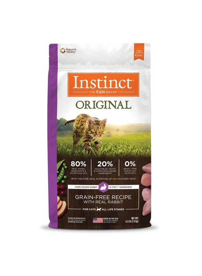 غريزة طعام القطط الجاف الأصلي من إنستينكت، حبيبات نيئة مغلفة، غني بالبروتين، وصفة خالية من الحبوب - أرنب حقيقي، كيس 4.5 رطل - Image 1
