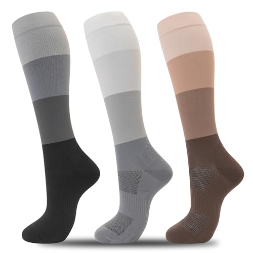 fenglaoda 3 Pairs Compression Socks for Women & Men Knee High Nurse Pregnant Cute Medical Running Travel Athletic - Image 1