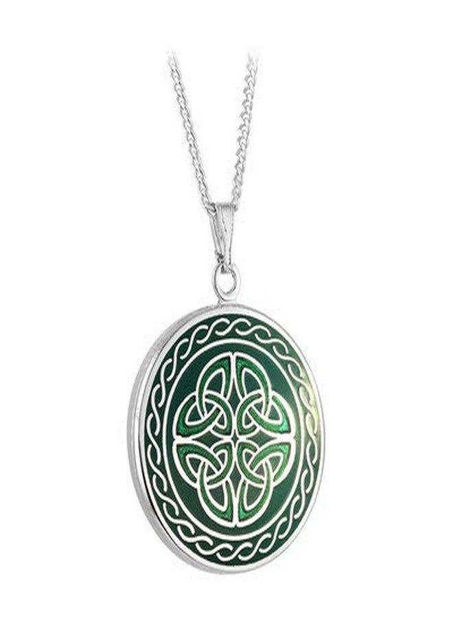 Solvar Rhodium Green Enamel Four Trinity Knots Pendant