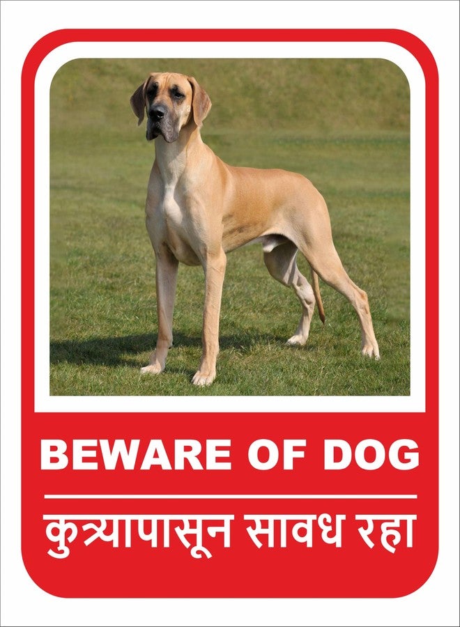 Beware of Great Dane Dog Unbreakable Aluminium Composite Panel (ACP) Sign Board for Office, Home, Industry, Public Places, Hospital - 8X10 Inch (Marathi)