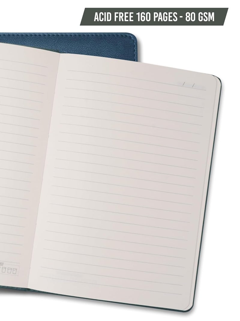 Doodle دفتر ملاحظات تنفيذي من جلد PU بحجم A5 | غلاف صلب مع إغلاق بحزام مرن | 160 صفحة | 80 جرام - أزرق - Image 4