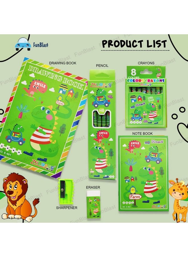 فنبلاست مجموعة أدوات مكتبية من فن بلاست للأطفال - 6 أقلام رصاص، 8 أقلام تلوين، دفتر رسم، دفتر ملاحظات، ممحاة، مبراة للفنون والحرف اليدوية، أدوات مكتبية للأطفال، هدية عيد ميلاد للأطفال (أخضر) - Image 3
