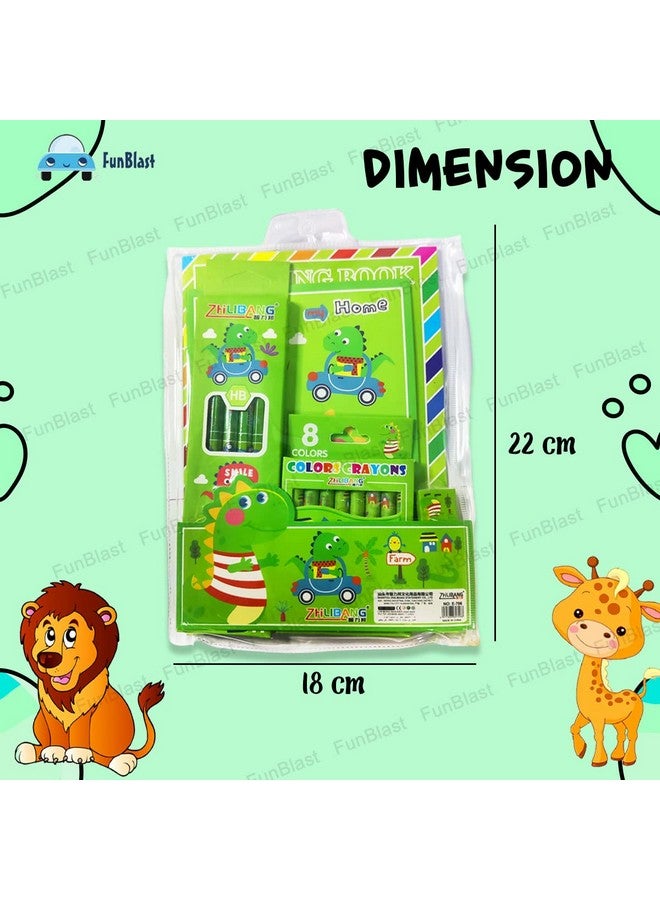 فنبلاست مجموعة أدوات مكتبية من فن بلاست للأطفال - 6 أقلام رصاص، 8 أقلام تلوين، دفتر رسم، دفتر ملاحظات، ممحاة، مبراة للفنون والحرف اليدوية، أدوات مكتبية للأطفال، هدية عيد ميلاد للأطفال (أخضر) - Image 2