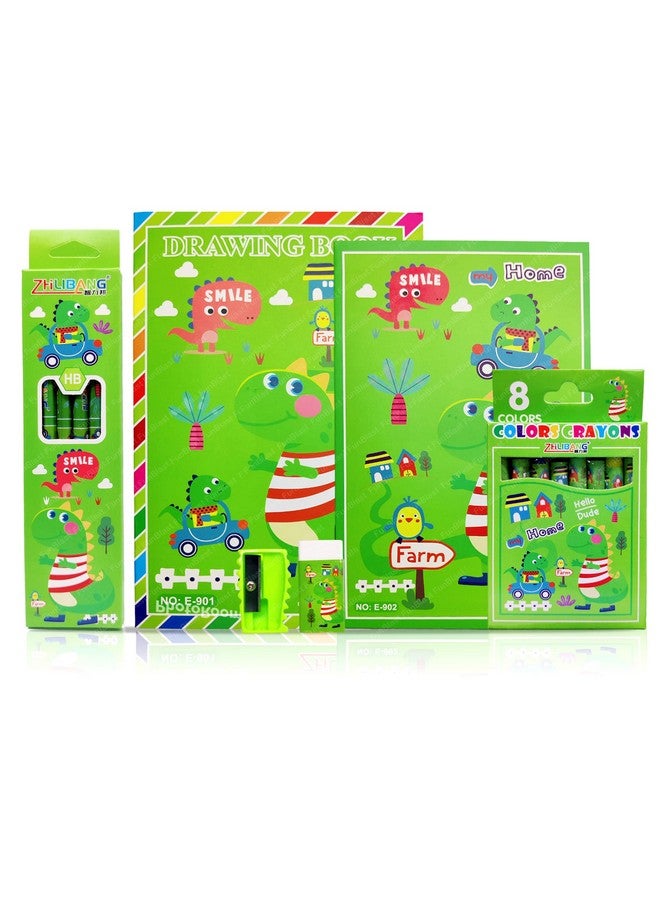 فنبلاست مجموعة أدوات مكتبية من فن بلاست للأطفال - 6 أقلام رصاص، 8 أقلام تلوين، دفتر رسم، دفتر ملاحظات، ممحاة، مبراة للفنون والحرف اليدوية، أدوات مكتبية للأطفال، هدية عيد ميلاد للأطفال (أخضر) - Image 1