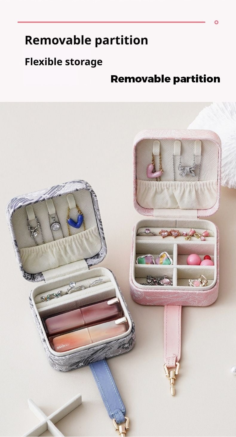ZHONG GUO ZHI ZAO Jewelry Storage Box, Vintage Jacquard PU Leather, Multi Compartment for Rings Earrings Necklaces, Compact Portable for Travel Office Outings - Image 5