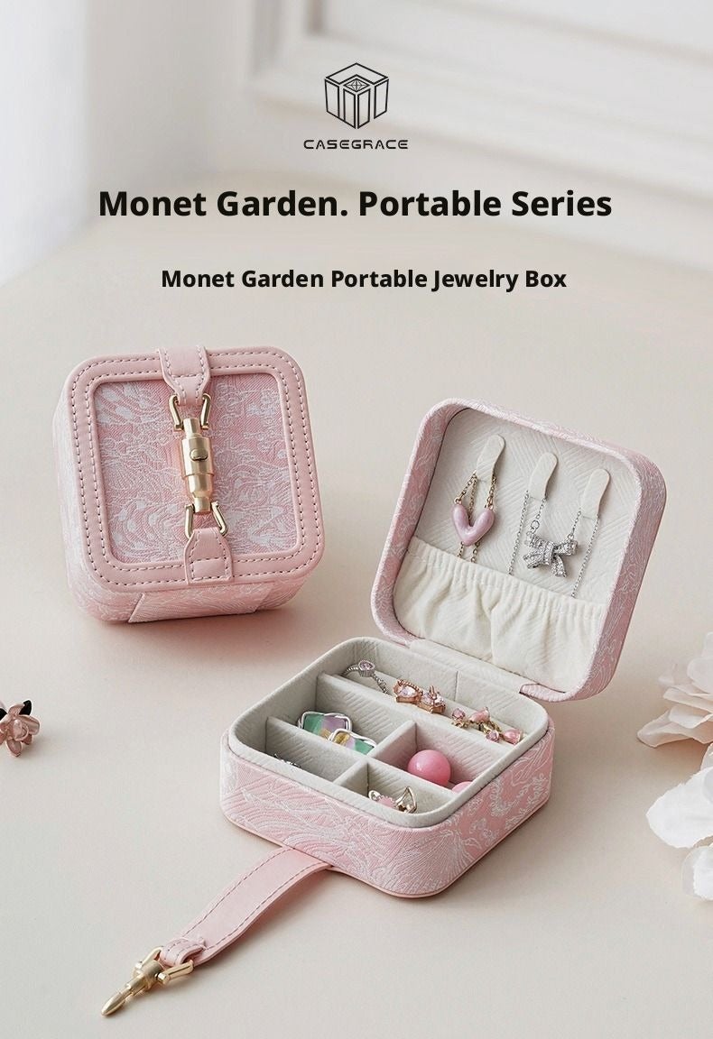 ZHONG GUO ZHI ZAO Jewelry Storage Box, Vintage Jacquard PU Leather, Multi Compartment for Rings Earrings Necklaces, Compact Portable for Travel Office Outings - Image 3