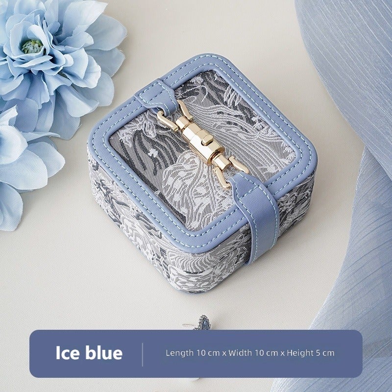ZHONG GUO ZHI ZAO Jewelry Storage Box, Vintage Jacquard PU Leather, Multi Compartment for Rings Earrings Necklaces, Compact Portable for Travel Office Outings - Image 1