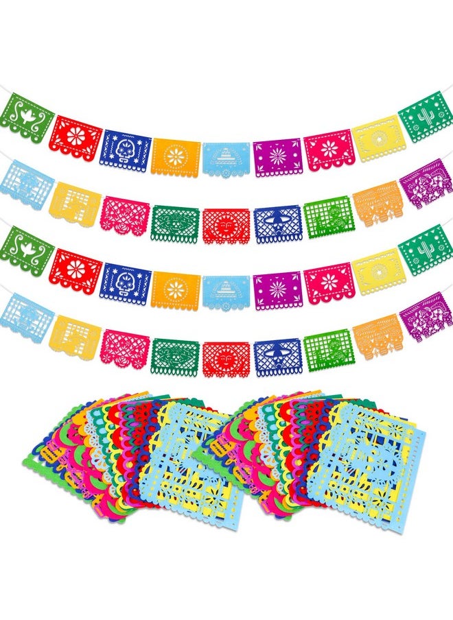Qpout 4Pcs Mexican Fiesta Party Felt Banner Dia De Los Muertos Day Of The Dead Fiesta Hanging Banner Cinco De Mayo Papel Picado Fiesta Banner Cino De Mayo Party Decorations  - Image 2