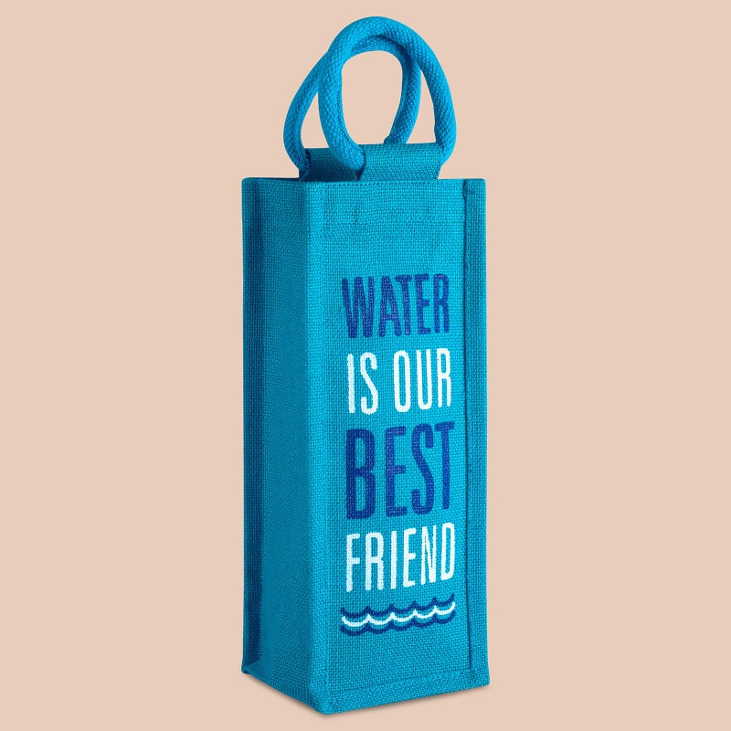 Jute Cottage Jute Cottage Men's and Women's Eco-Friendly Printed Water Bottle Jute Bag - Turquoise Blue (Blue) - Image 2