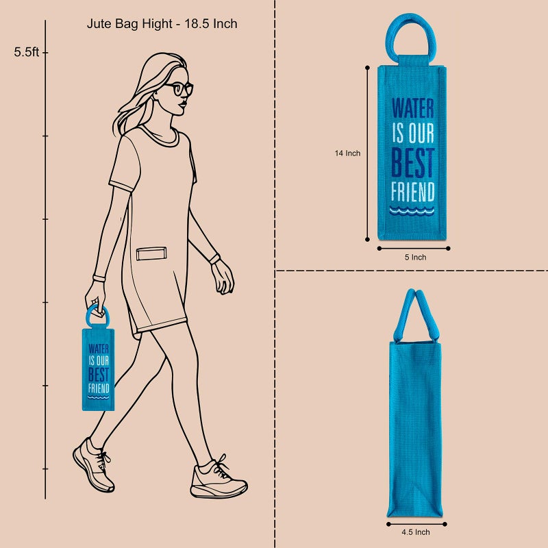 Jute Cottage Jute Cottage Men's and Women's Eco-Friendly Printed Water Bottle Jute Bag - Turquoise Blue (Blue) - Image 4