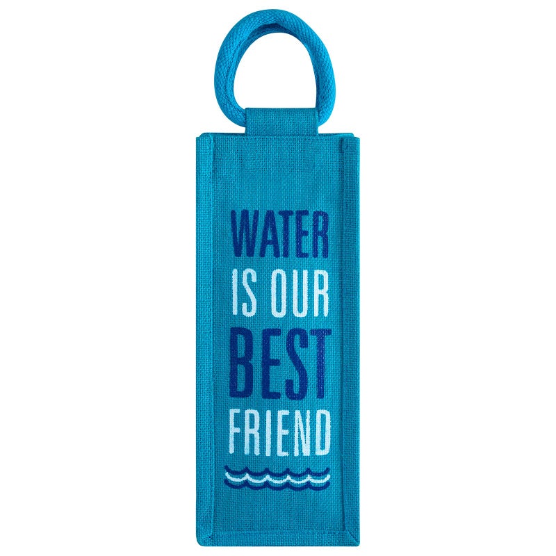 Jute Cottage Jute Cottage Men's and Women's Eco-Friendly Printed Water Bottle Jute Bag - Turquoise Blue (Blue) - Image 1